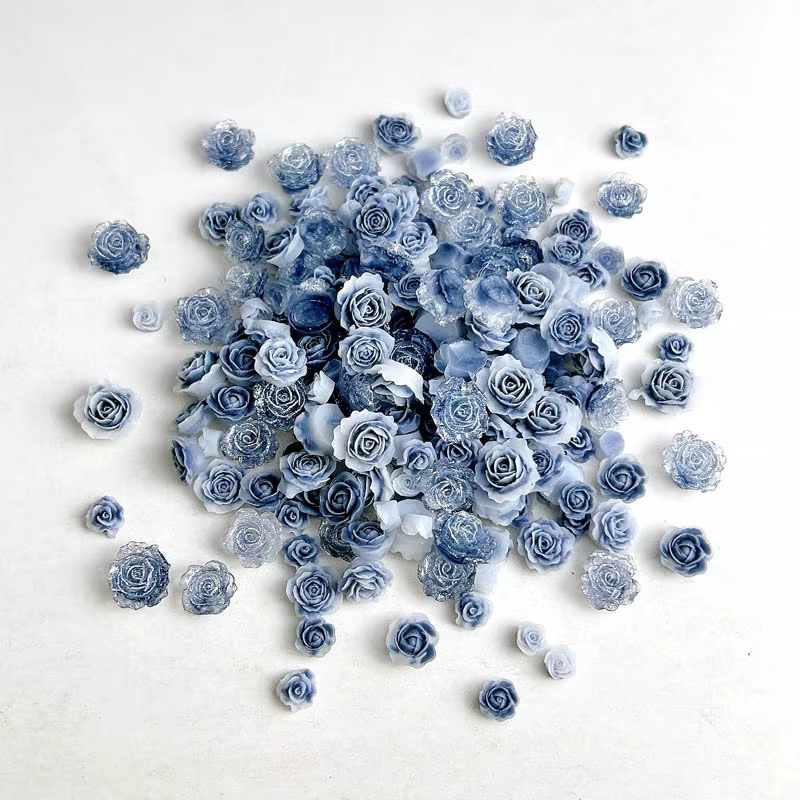 Breloques lumineuses en résine camélia pour ongles, translucides, brillantes, bleu, gris, haut de ga