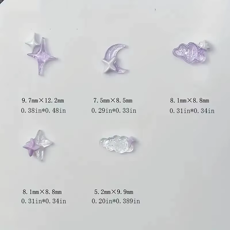 50pcs violet mélangé 3D lune nuage étoile breloques pour ongles en vrac Kawaii Lumionus Mini nuage d