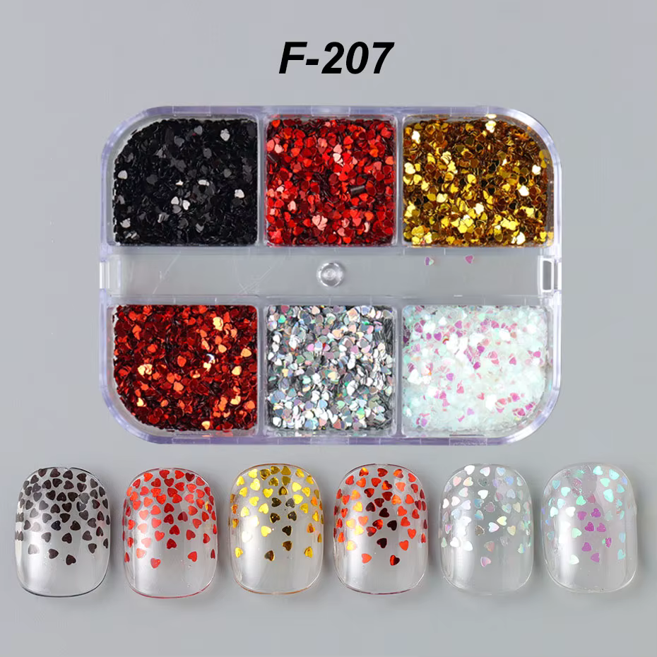 6 grilles Y2K mignon coeur paillettes ongles paillettes Kawaii Mini Laser doré argenté amour flocon 