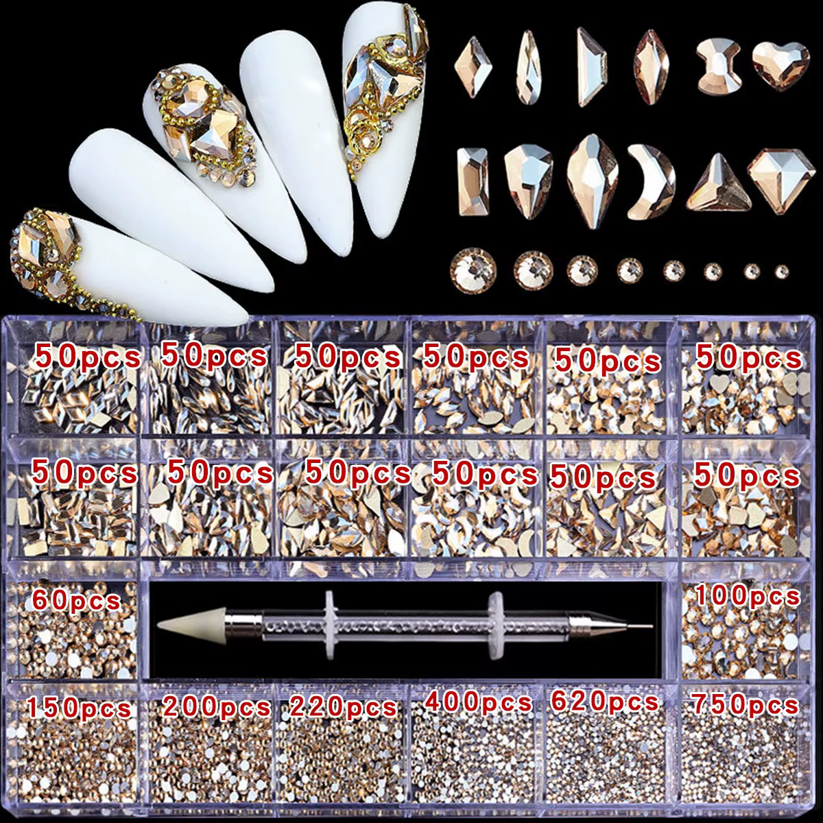 21 grille nail art diamant fond plat verre diamant multi-style diamant de forme spéciale brillant on