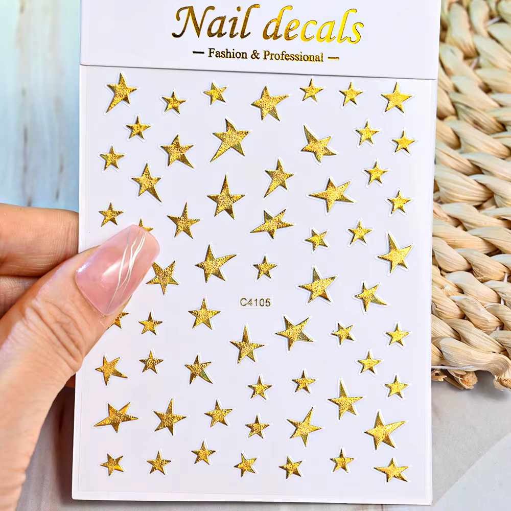3D bronzant Laser argent étoile irrégulière décalcomanies pour ongles effet métallique argent pentag