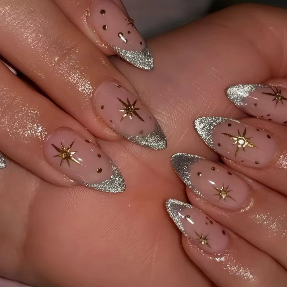 24 pièces français amande presse sur ongles motif de fleur faux ongles portable à coller faux ongles