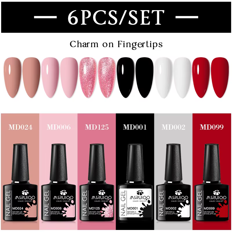 MSRUIOO 6 pièces nu rose Gel vernis à ongles ensemble paillettes coloré Semi Permanent UV Gel Kits b