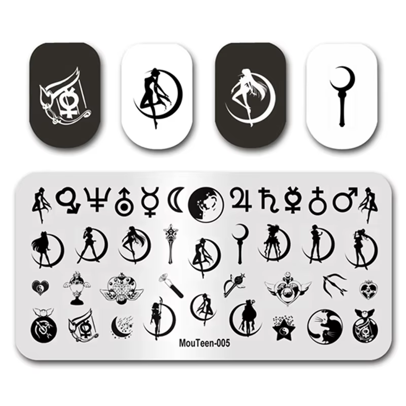 Plaque de tamponnage pour ongles Moon Girl, plaque de tamponnage pour nail art MouTeen-005