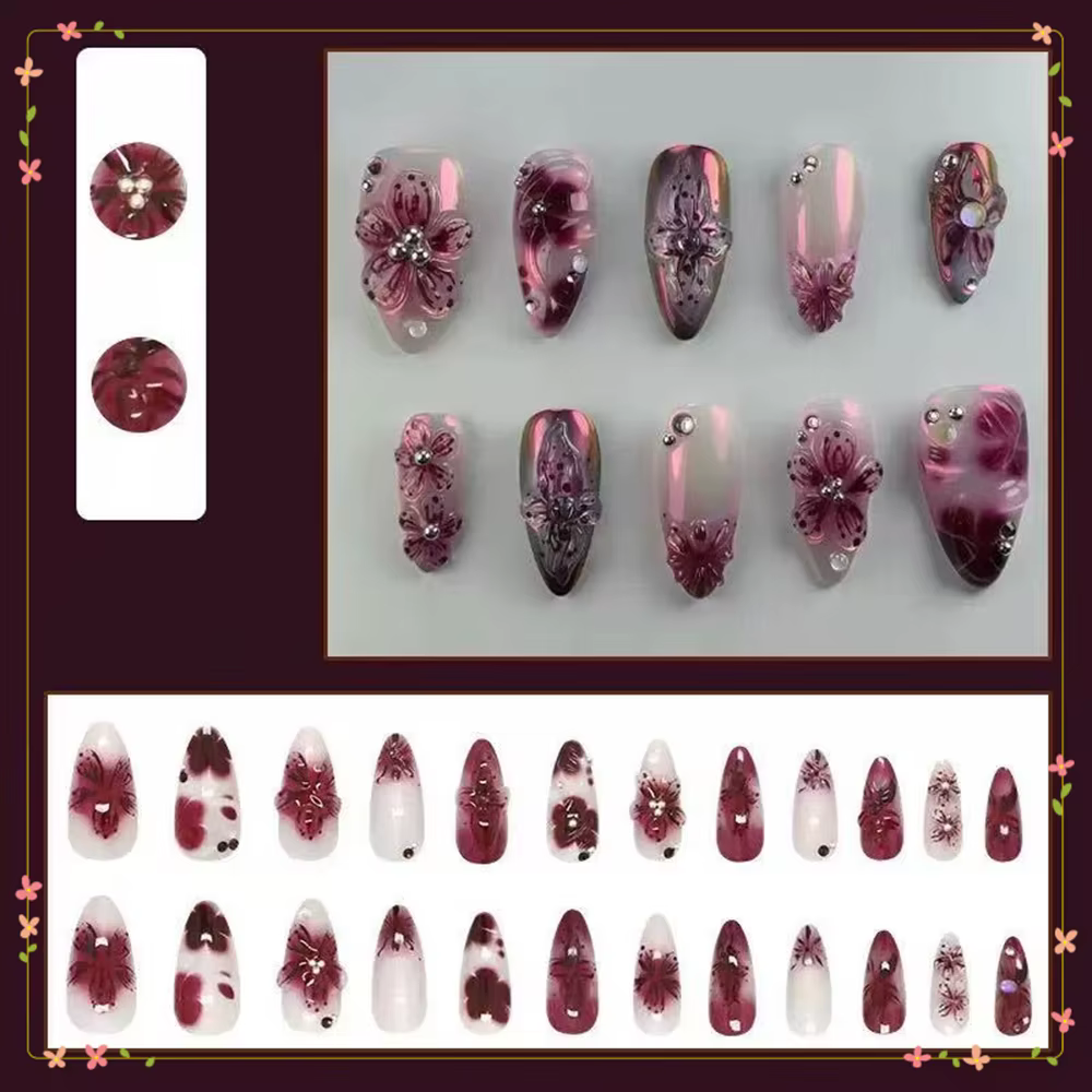 24 pièces perles fleur ongles conseils couleur foncée Design français Nail Art presse sur ongles man