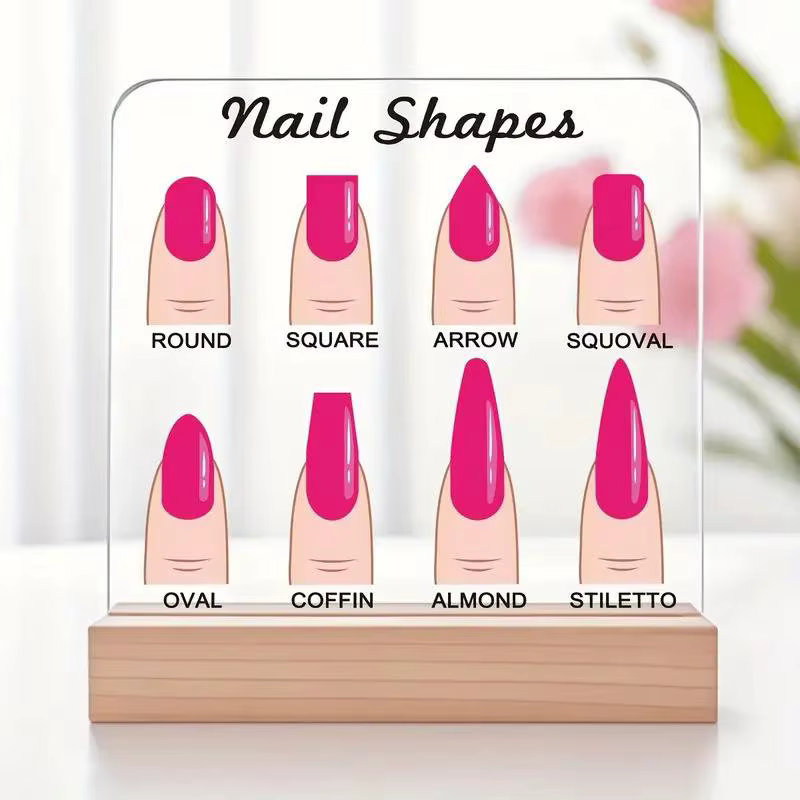 Panneau d'affichage de formes d'ongles, panneau acrylique Transparent, Base en bois avec diamant, ac