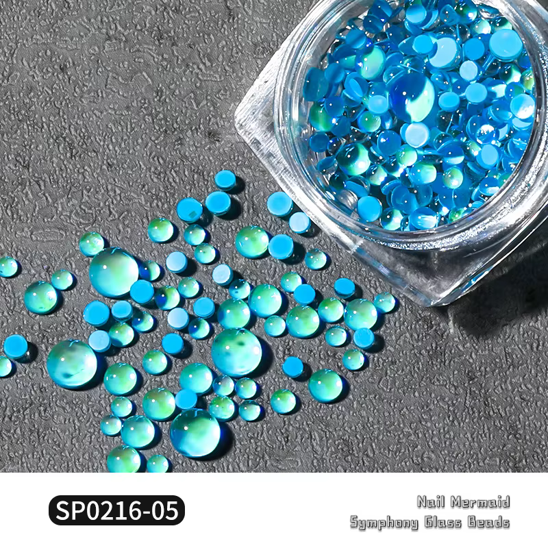 1 Boîte de Breloques pour Ongles Larmes de Sirène Arc-en-ciel, Perles Macaron Bulle pour Nail Art, D