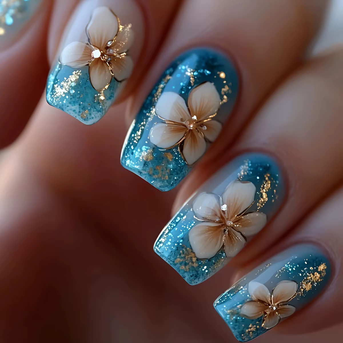 24 pièces/seste faux ongles courts moyens pour femmes filles fleurs colorées plage de champignons po