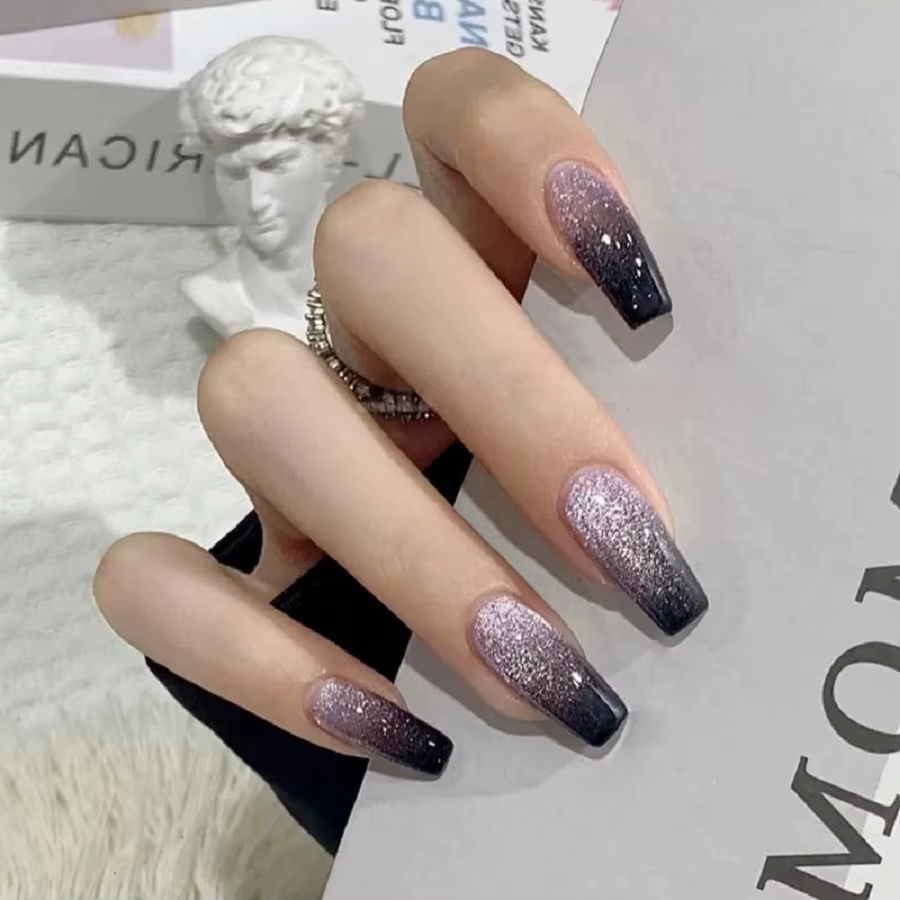 24 pièces/1 boîte galaxie Starlight oeil de chat Nail Art paillettes longues ongles de Ballet glace