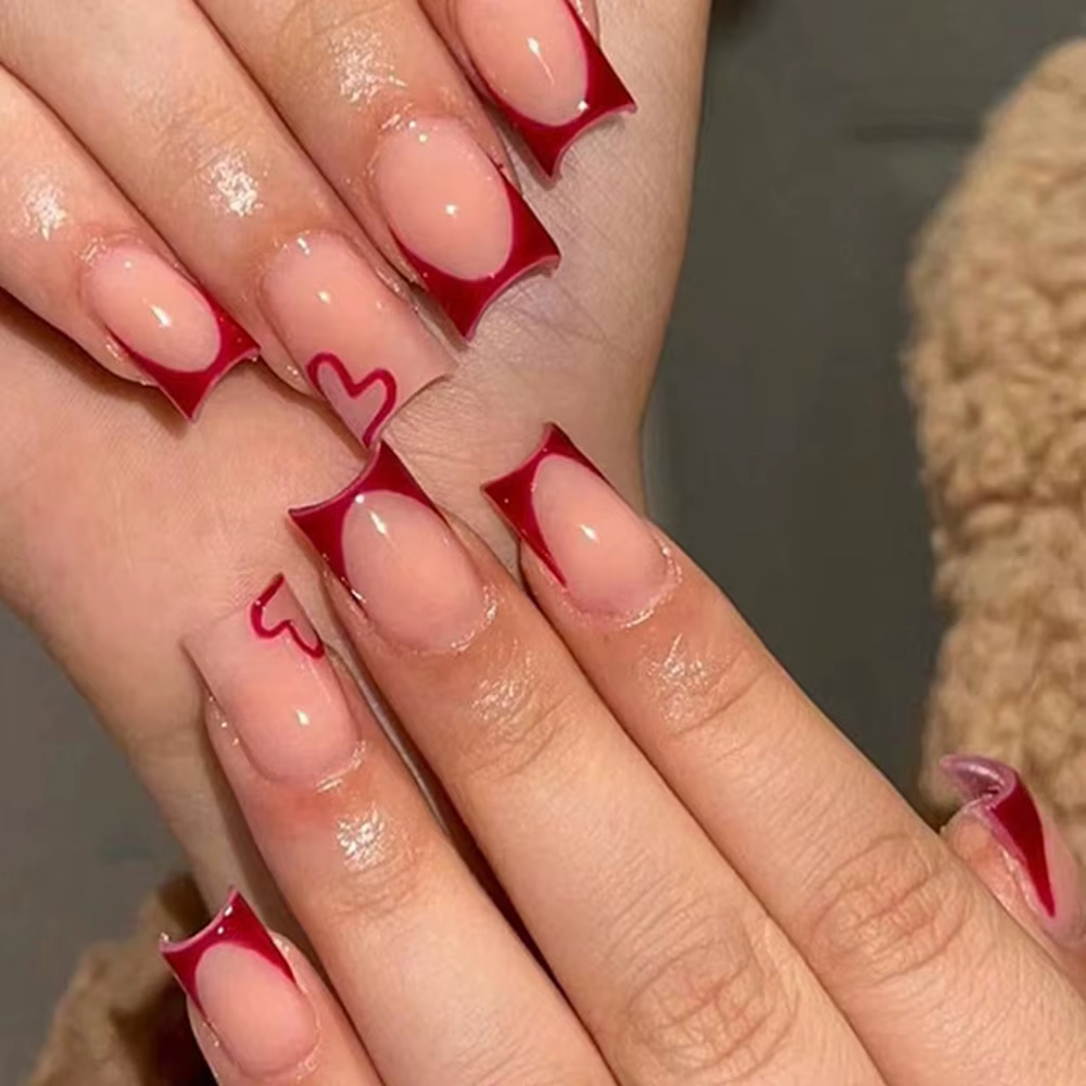 Embellissement des ongles détachables, patchs pour ongles, simple, vin rouge, français, européen et 
