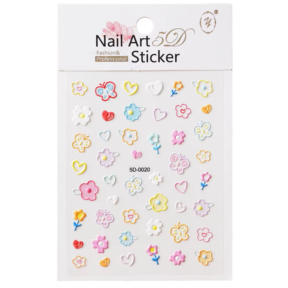 Autocollant 5D Macaron fleur/fruits pour ongles, breloques en relief ours/lapin/lettre N64.Slider, d