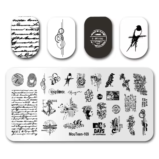 Tampon à ongles d'art MouTeen044 lettres Viking de Divination plaques d'estampage d'ongle ensemble d