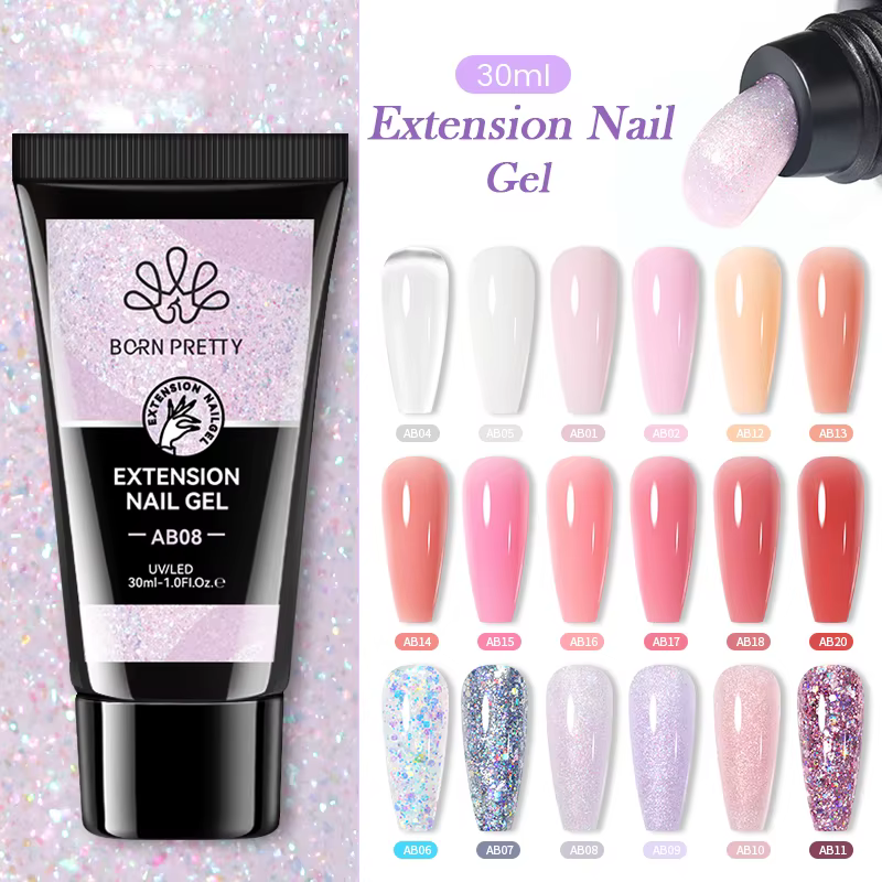 BORN PRETTY 30ml paillettes Gel acrylique Extension de doigt vernis à ongles argent rose Extension G