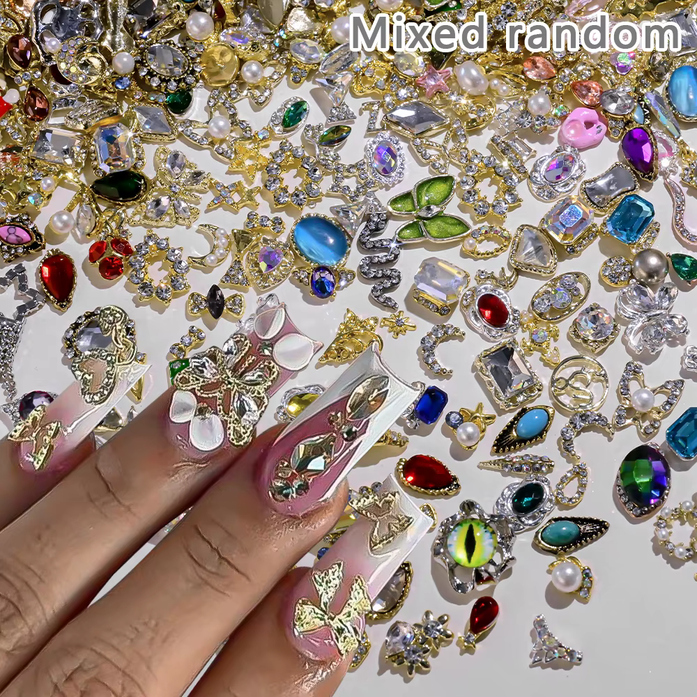 Breloques 3D de luxe pour ongles, 50 pièces, alliage mixte, nœud papillon/papillon/cœur/fleur, décor