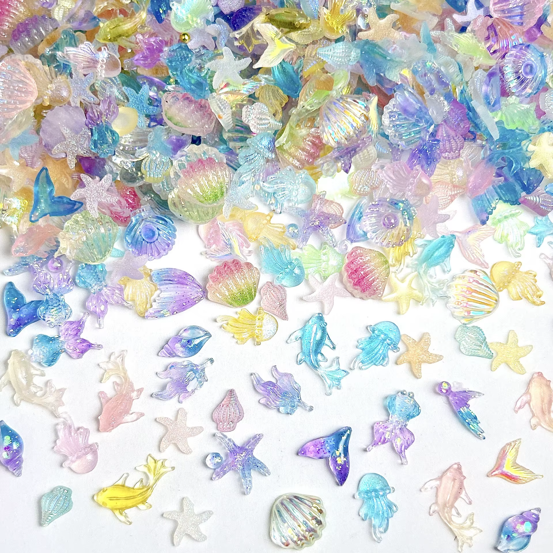 Accessoires de la série océan pour Nail Art, résine 3D dégradée, sirène, coquille de dauphin, étoile