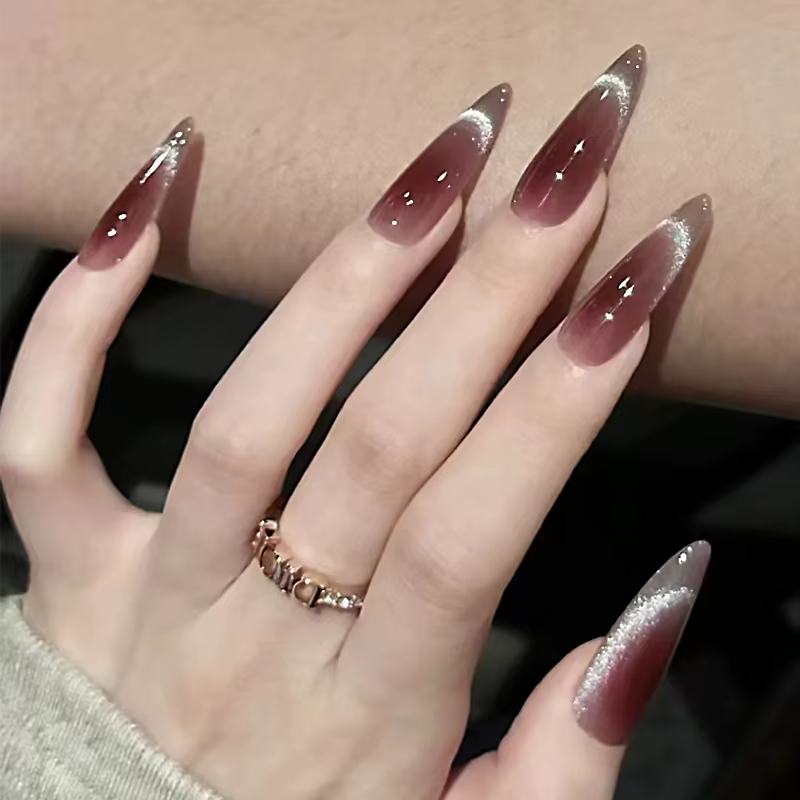 30 faux ongles longs en forme d'amande, couleur unie, avec 1 colle et 1 lime à ongles