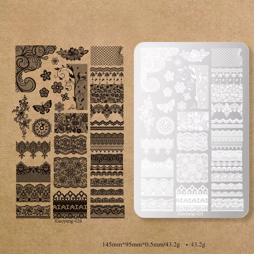 Pochoir de Stamping Métallique pour Nail Art 14,5*9,5 cm avec Motifs Floraux et Papillons pour Manuc