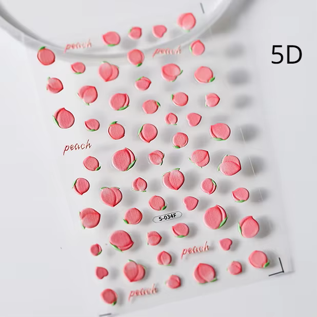 Autocollant de manucure 3D translucide rose, Texture gelée de pêche, Relief en relief doux 5D, autoc