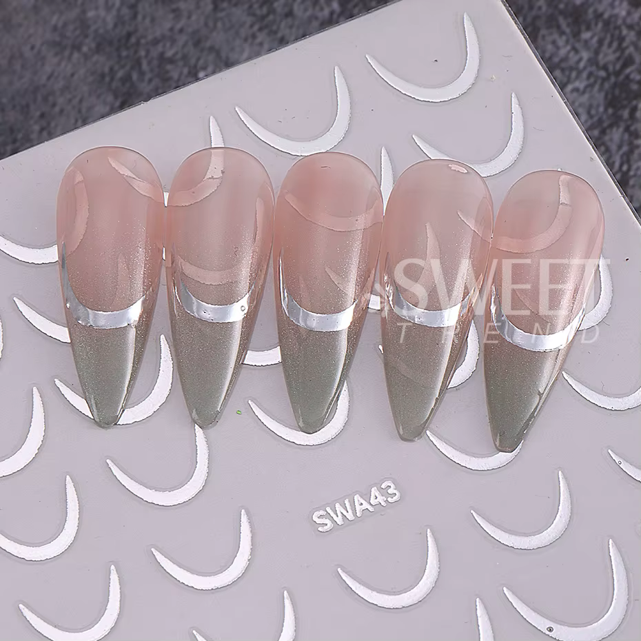 Autocollants pour ongles croissant de lune, auto-adhésifs, sourire français, ligne rayée, Design, dé