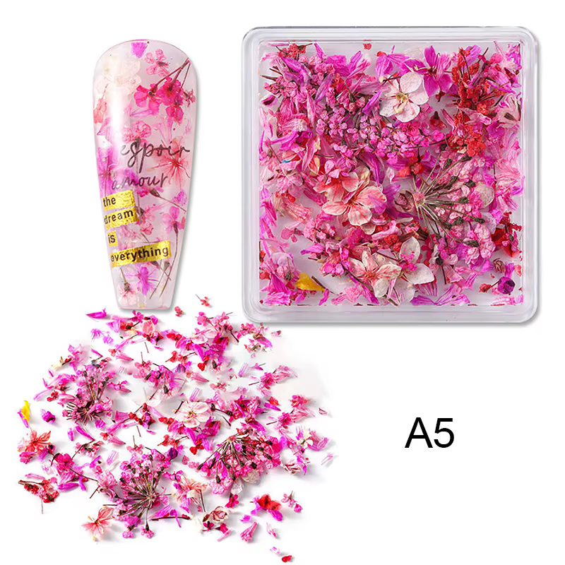 [GLOW] 1 boîte de décoration florale pour Nail Art, fleurs séchées 3D délicates, autocollants artist