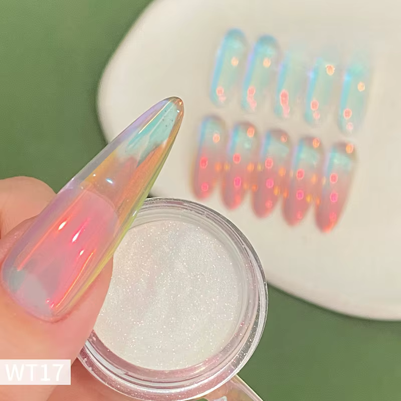 1 pot de poudre à ongles chromée Aurora Orange, effet miroir lunaire brillant, pigment de paillettes