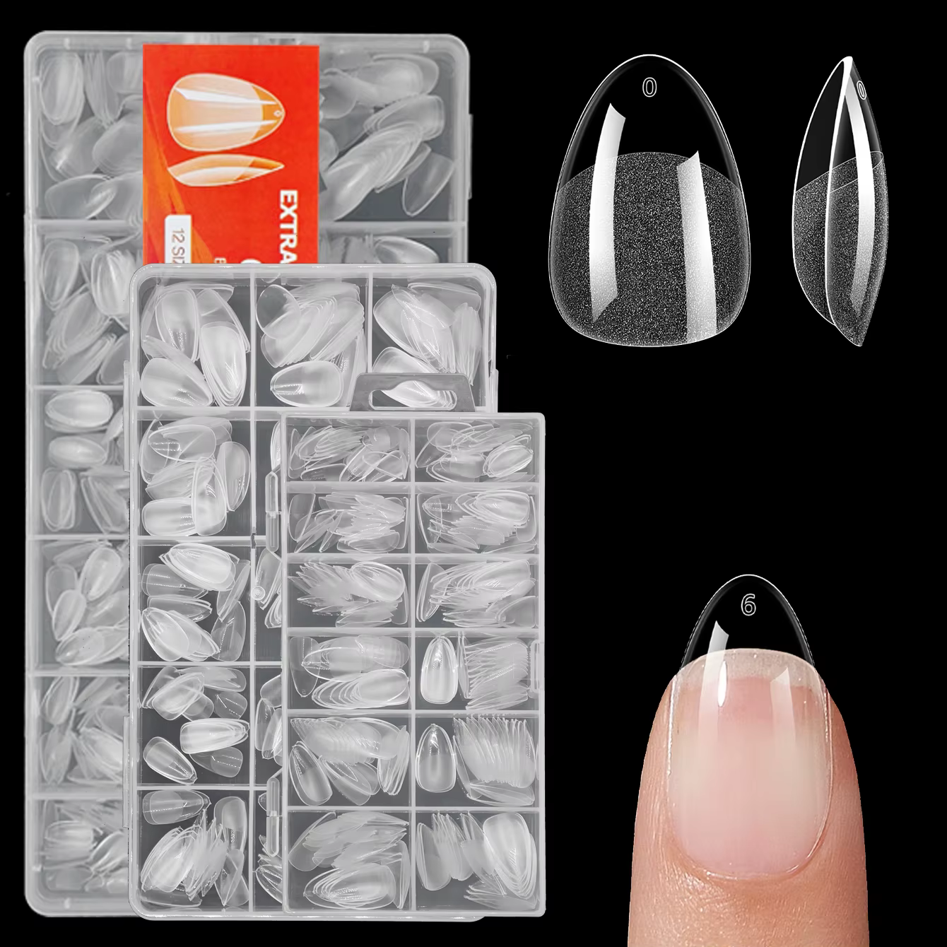 240/330/600 pièces pointes d'ongles en amande ultra-courtes-gel doux, finition demi-matte, press-ons