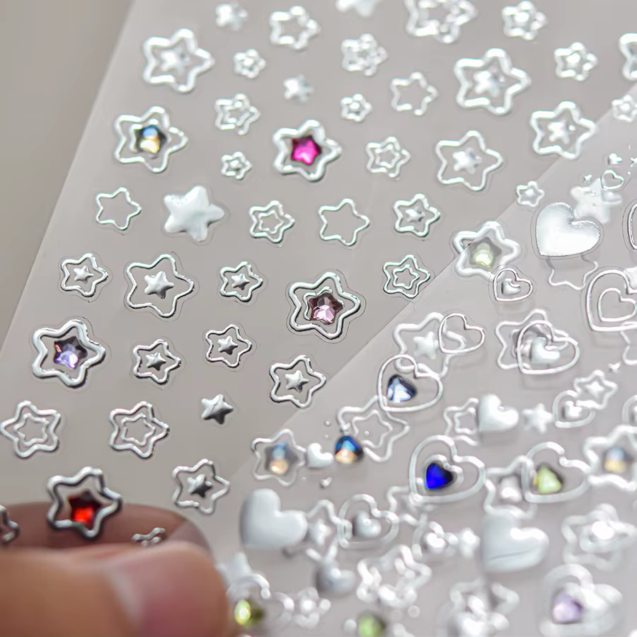 1 pièce 5D couleur cristal étoile ongles autocollants haute qualité amour brillant argent creux frot