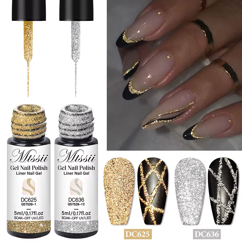2/4/6 pièces réfléchissant paillettes Liner Gel vernis à ongles ensemble tirer ligne Graffiti peintu