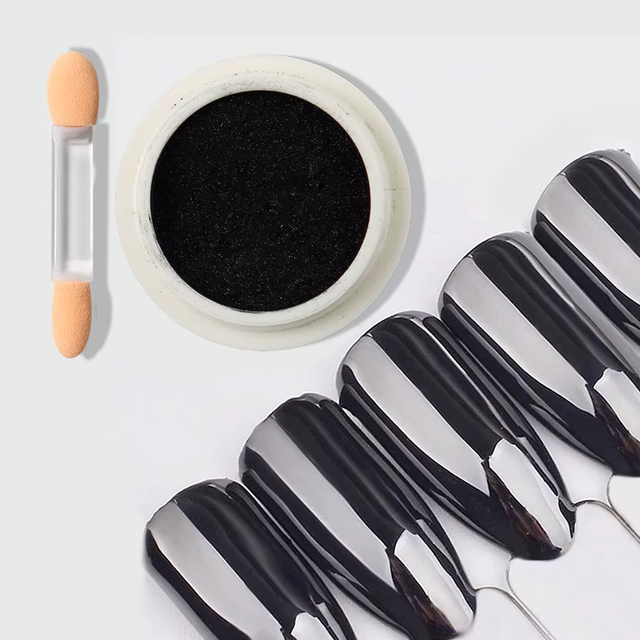 Poudre à ongles noire chromée, 1 boîte, poudre à frotter métallique, Pigment miroir magique, breloqu