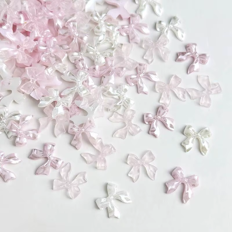 50pcs 3D doux nacré brillant ruban arc résine ongles breloques ballerine nœud papillon Nail Art déco