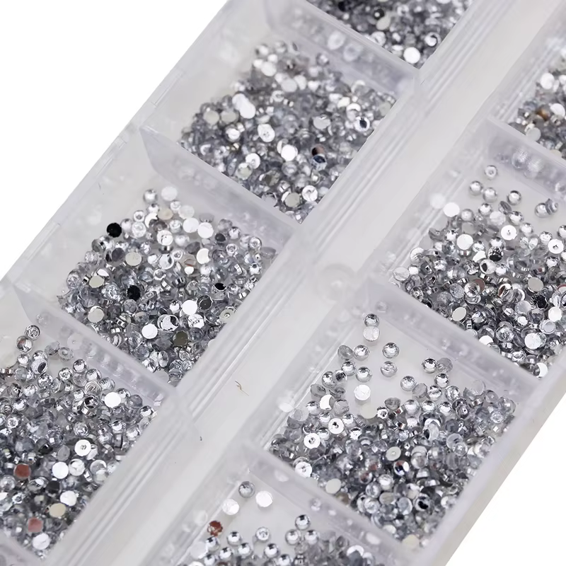 Strass argentés transparents de 1.5mm, 3000 pièces, pierres précieuses pour ongles à dos plat, avec 