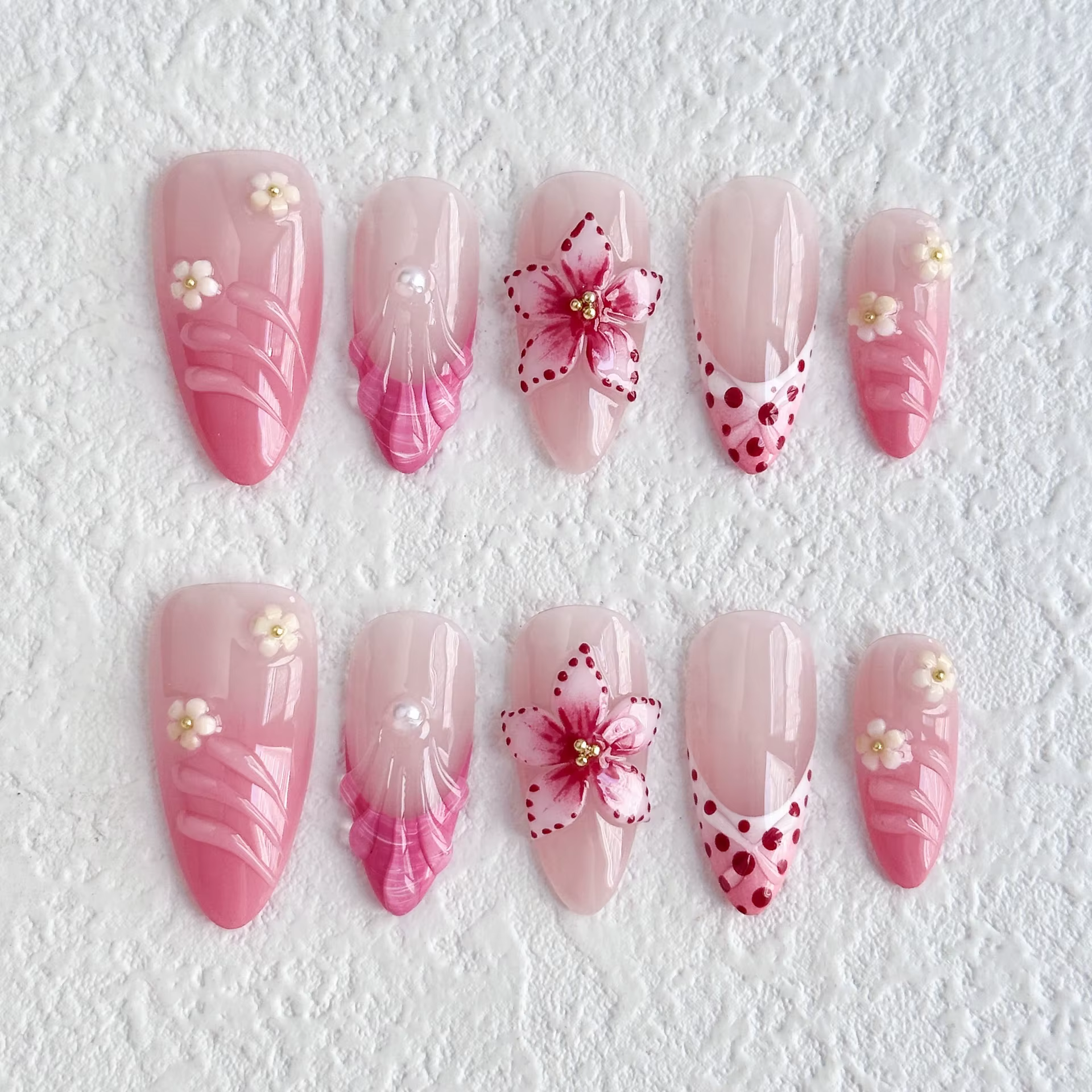 10 pièces français amande presse sur ongles fleur faux ongles portable Stick-on ongles faux ongles U