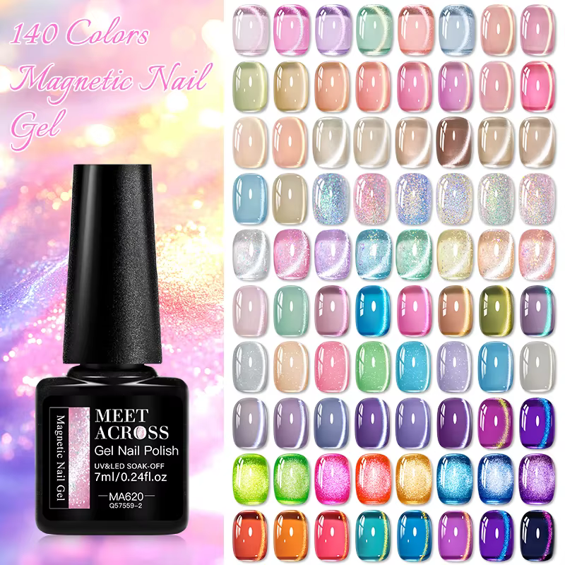 Vernis à ongles magnétique chat 140 couleurs, 7ml, holographique scintillant, galaxie LED UV, vernis