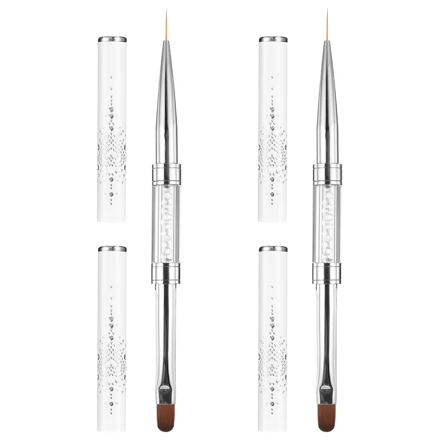 Pinceaux ovales à Double extrémité pour Nail Art, 2 pièces, avec poignée en strass, pointe française