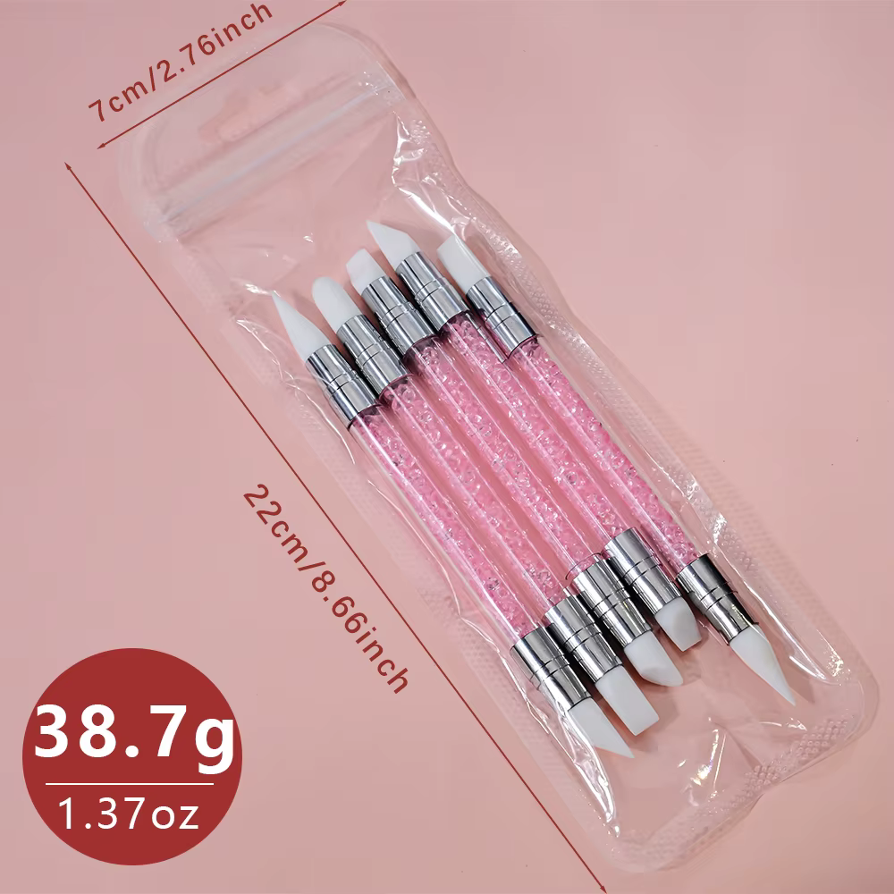 Stylo de sculpture en silicone pour nail art, biscuits rose fini, fleur 3D carimplantée, outil de po