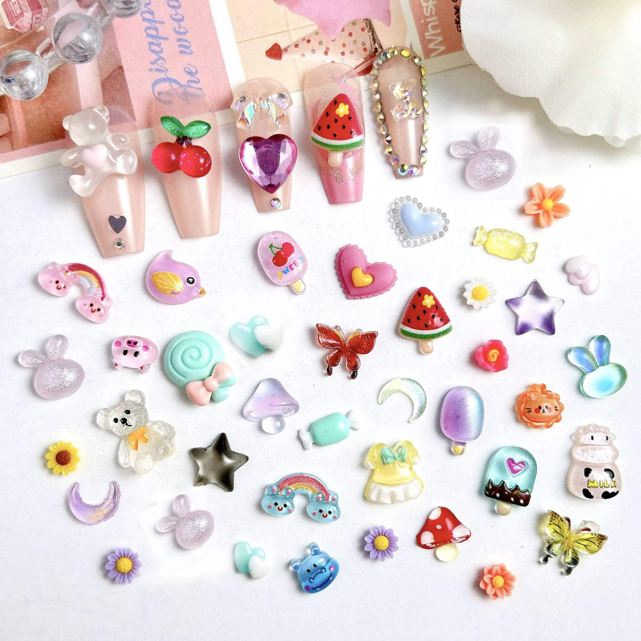 Nail Art Nail Charms, Nail Ornements, Dessin animé mignon, Ours, Lapin, Nail Art, Coloré, Nministéri