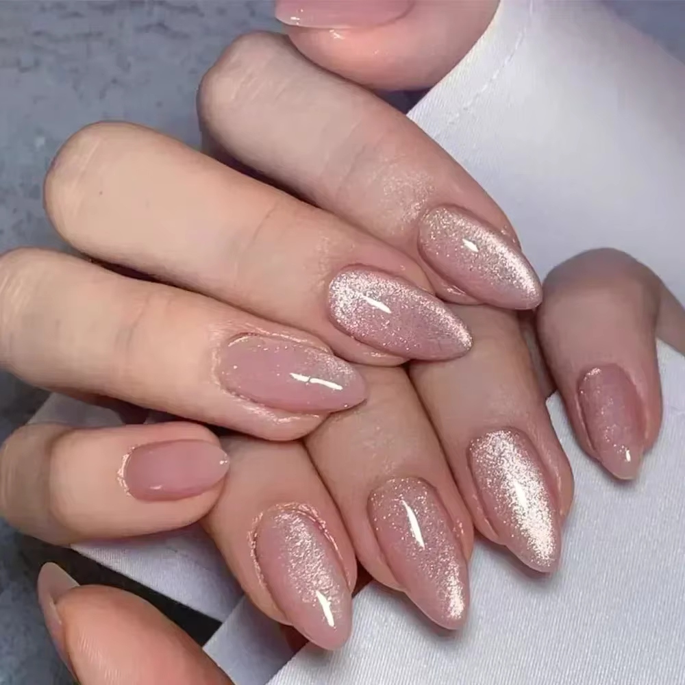 24 pièces/boîte longs cercueil faux ongles Art Rose avec colle portable nu Rose blanc couleur gelée