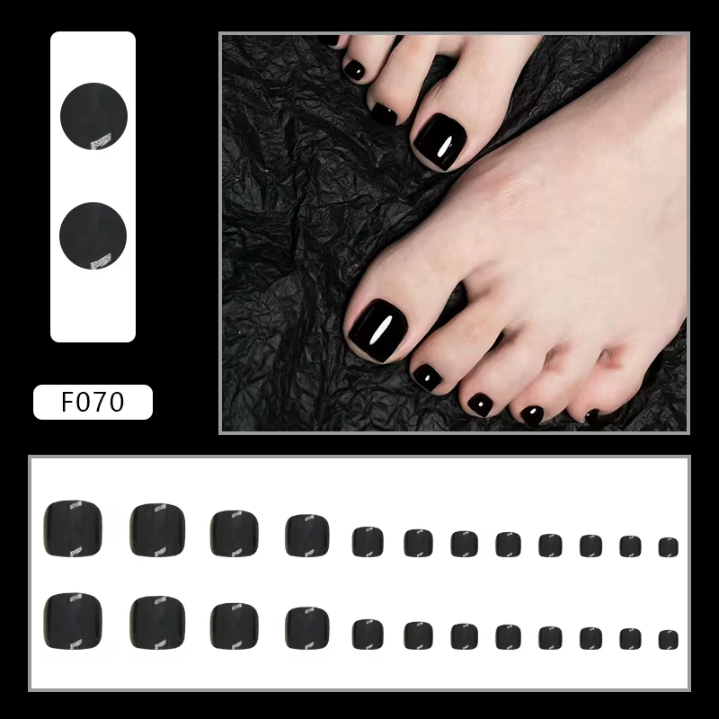 Faux ongles noirs brillants, 24 pièces, presse sur Acyr1995N64.pour coller, court, décoré, réaliste,