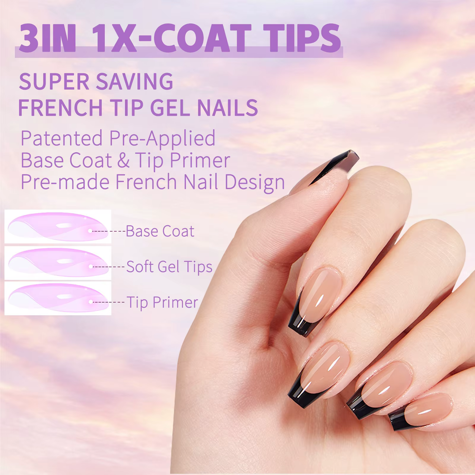 150 pièces/boîte faux ongles français sans cicatrice cercueil amovible amande faux ongles patchs acr