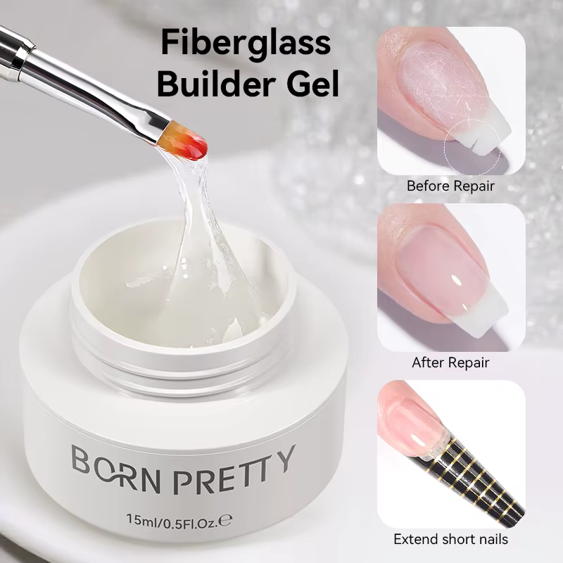 BORN PRETTY 15g Gel de réparation pour ongles en fibre de verre pour ongles cassés, épais ou fins, m