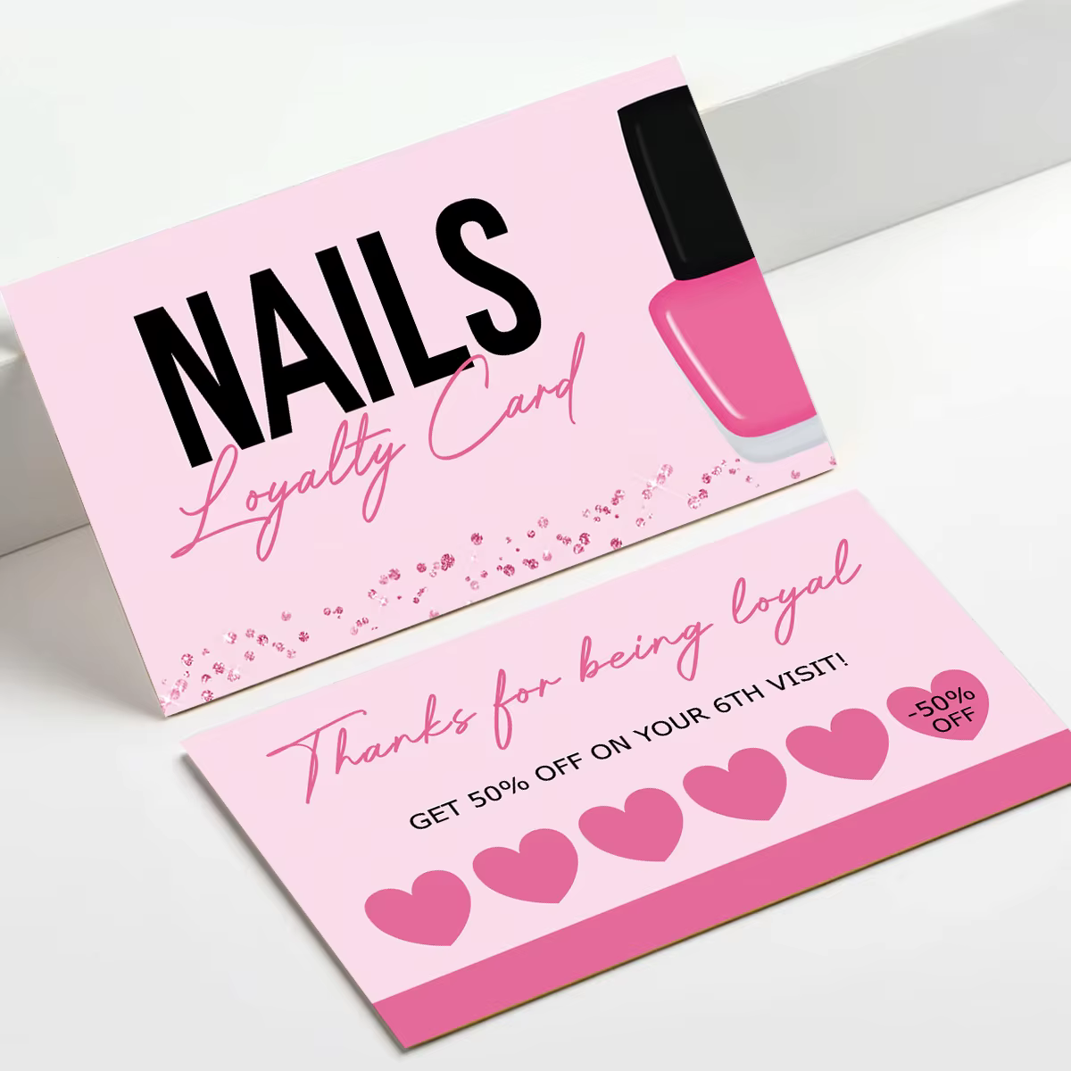 Cartes de fidélité pour salon de manucure, presse sur les ongles, promotion, vente en gros, 50 pièce
