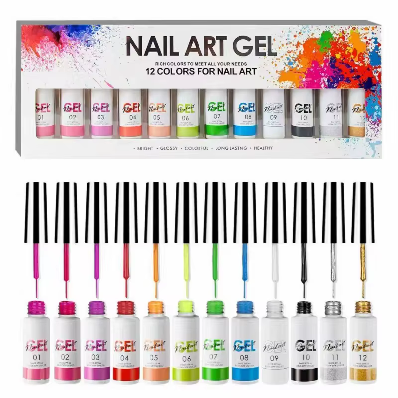 Kit de vernis à ongles gel semi-permanent 12 couleurs 8 ml, à retirer par trempage UV/LED, pour moti