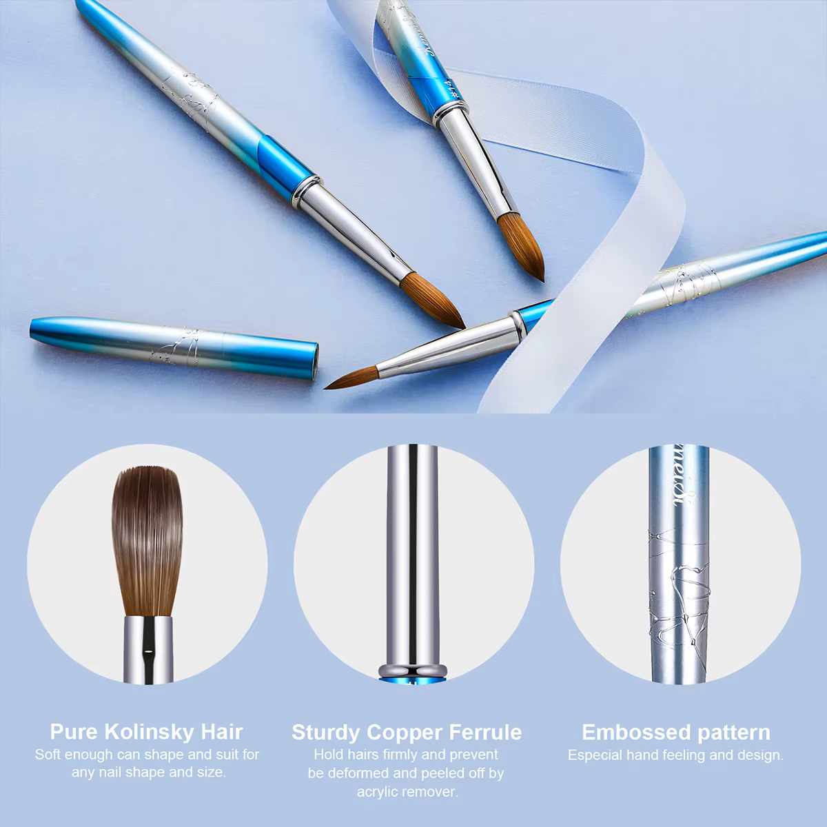 KEMEISI – pinceaux pour Nail Art Kolinsky 100% pur, poignée robuste, poudre acrylique de forme ovale