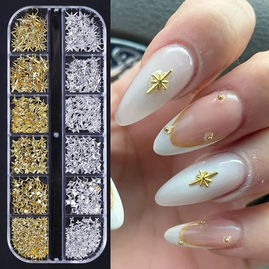 12 grilles or argent étoiles breloque pour ongles 3D métal Rivet étoile Nail Art décoration Y2K Styl