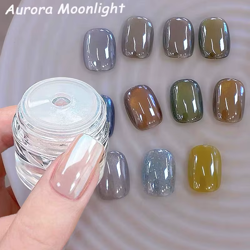 1 pot placage Aurora Chrome poudre à ongles haute brillance clair de lune miroir Fine paillettes Pig