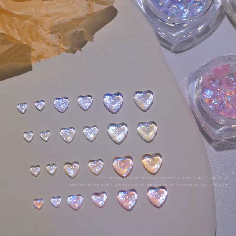 30 pièces/boîte Kawaii paillettes poudre coeur Nail Art décorations 3D résine strass breloques dessi