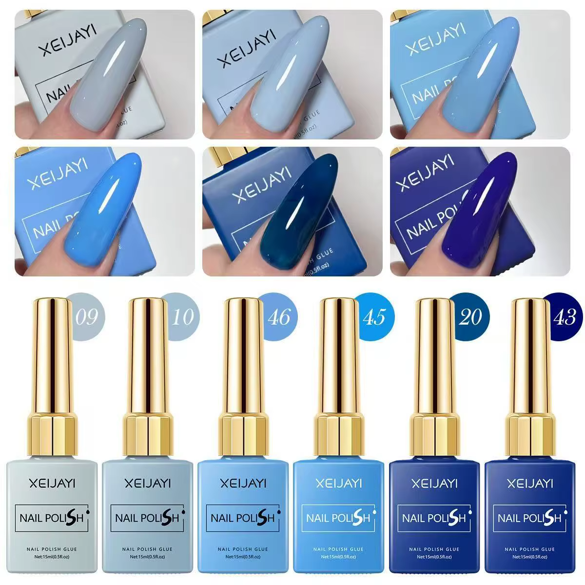 XEIJAYI 15ml Gel vernis à ongles 6 couleurs de bleu nu Nail Art vernis Gel laque couche de finition 