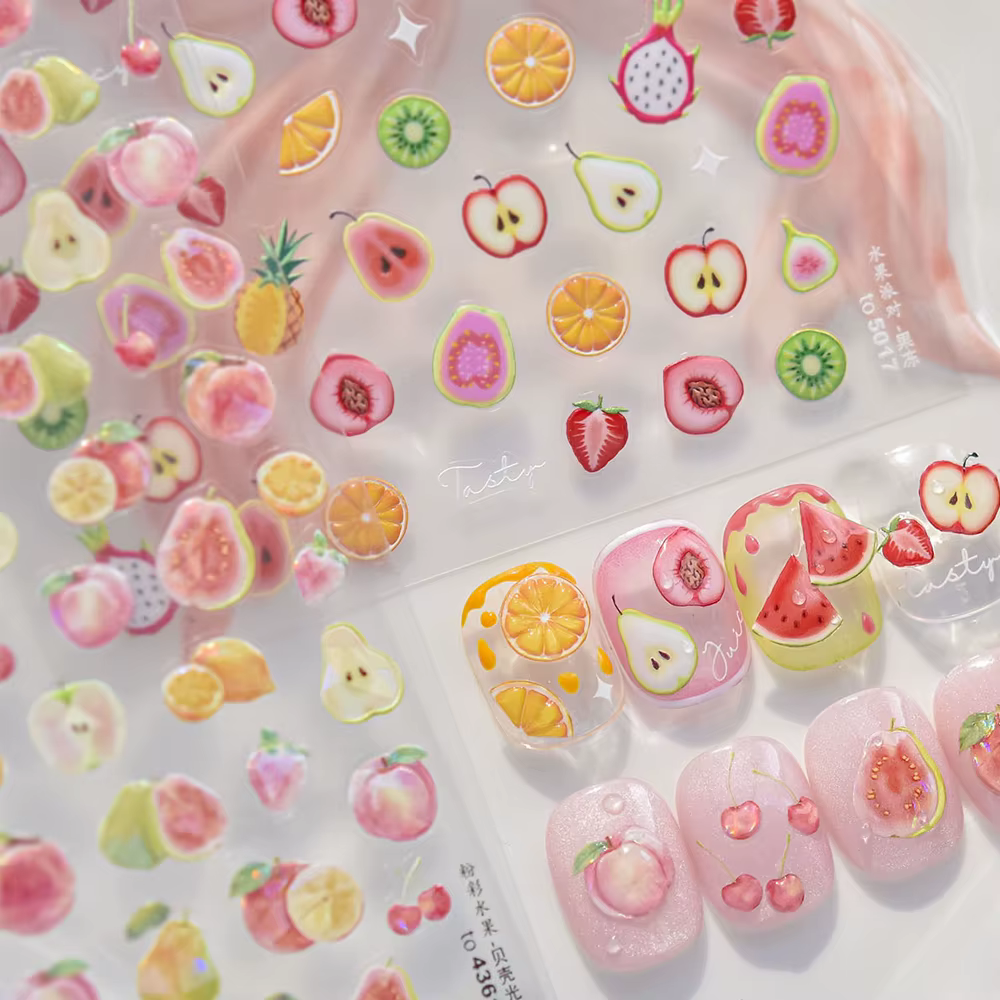 Autocollant de manucure pour Nail Art, fruits, fête, ananas, Pitaya, Kiwi, fruits, pomme, pastèque,