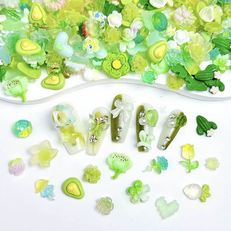 Breloques en résine 3D pour ongles, 100 pièces, mélange mignon, dessin animé, fleur, nœud, fruits, d