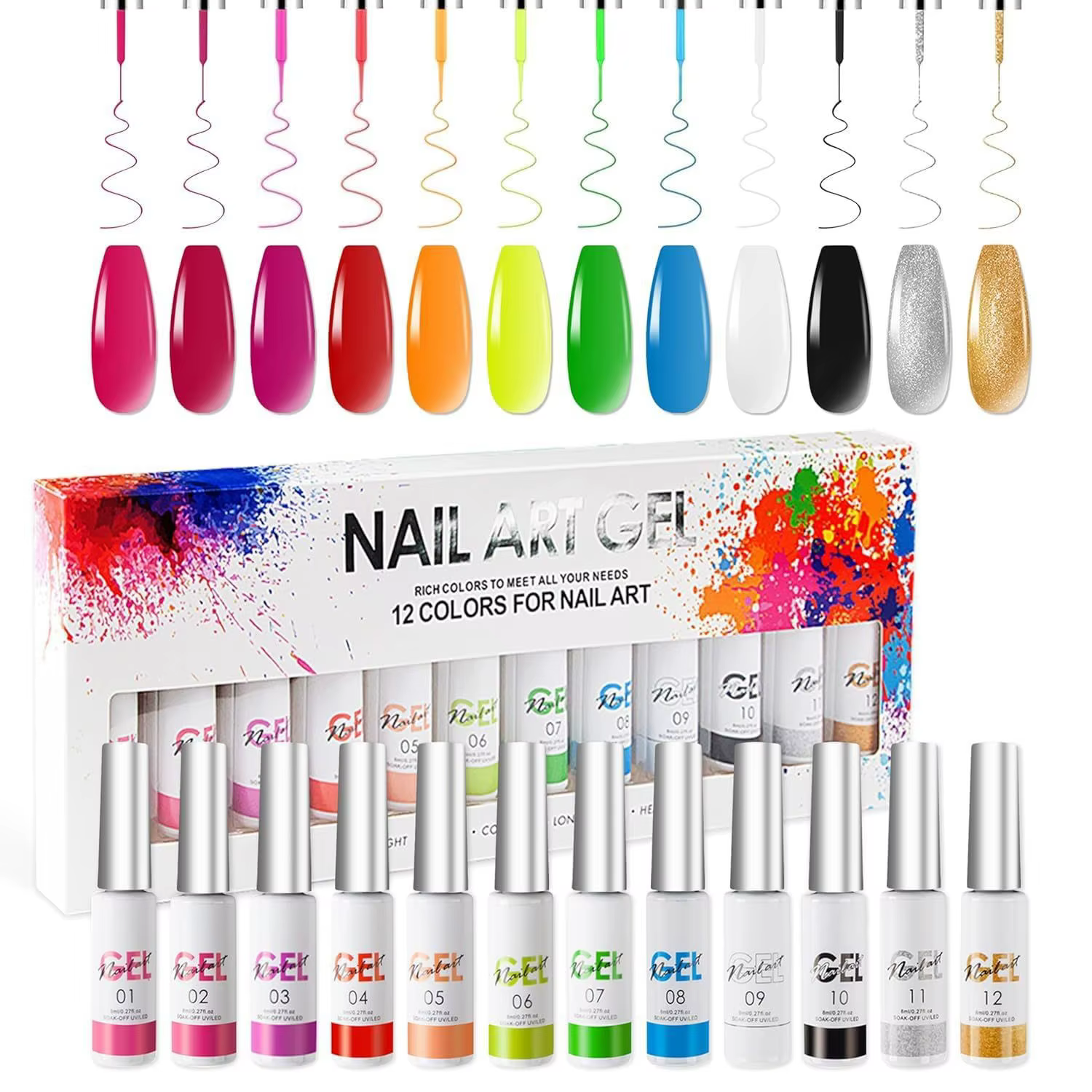Kit de 12 Gels de Peinture pour Ongles Non Toxiques UV LED Soak Off – Le Meilleur Vendeur pour Manuc
